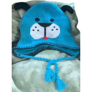 Blue Knit Puppy Dog Earflap Kid Beanie Hat Warm Cozy Winter Floppy Ears Tassels